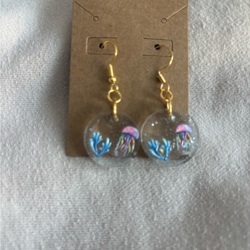 Jellyfish Resin Earrings with Gold Hooks